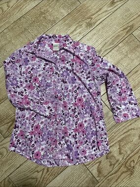 Blair Purple and Pink Floral Button-Front Blouse